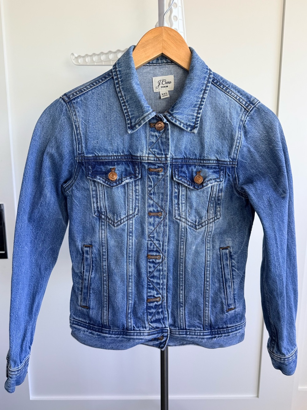 J. Crew Denim Jacket XXS Blue 4 Pocket Fitted Trucker Utility